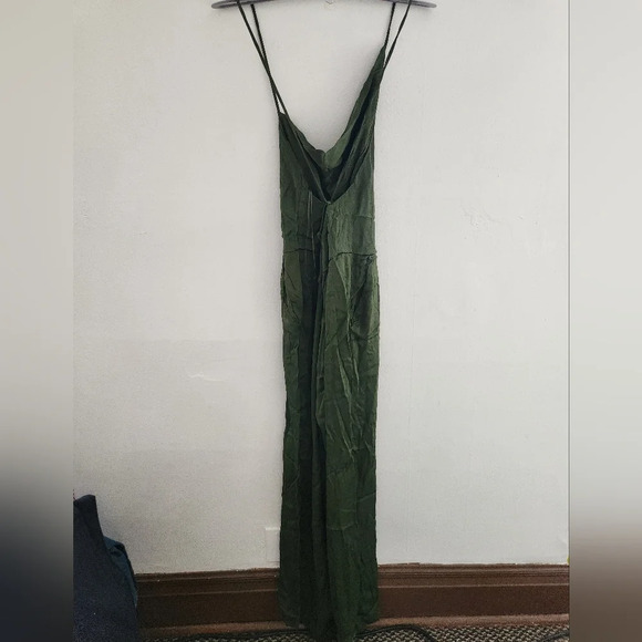 Anthropologie Olive Green Satin Jumpsuit - Picture 5 of 9